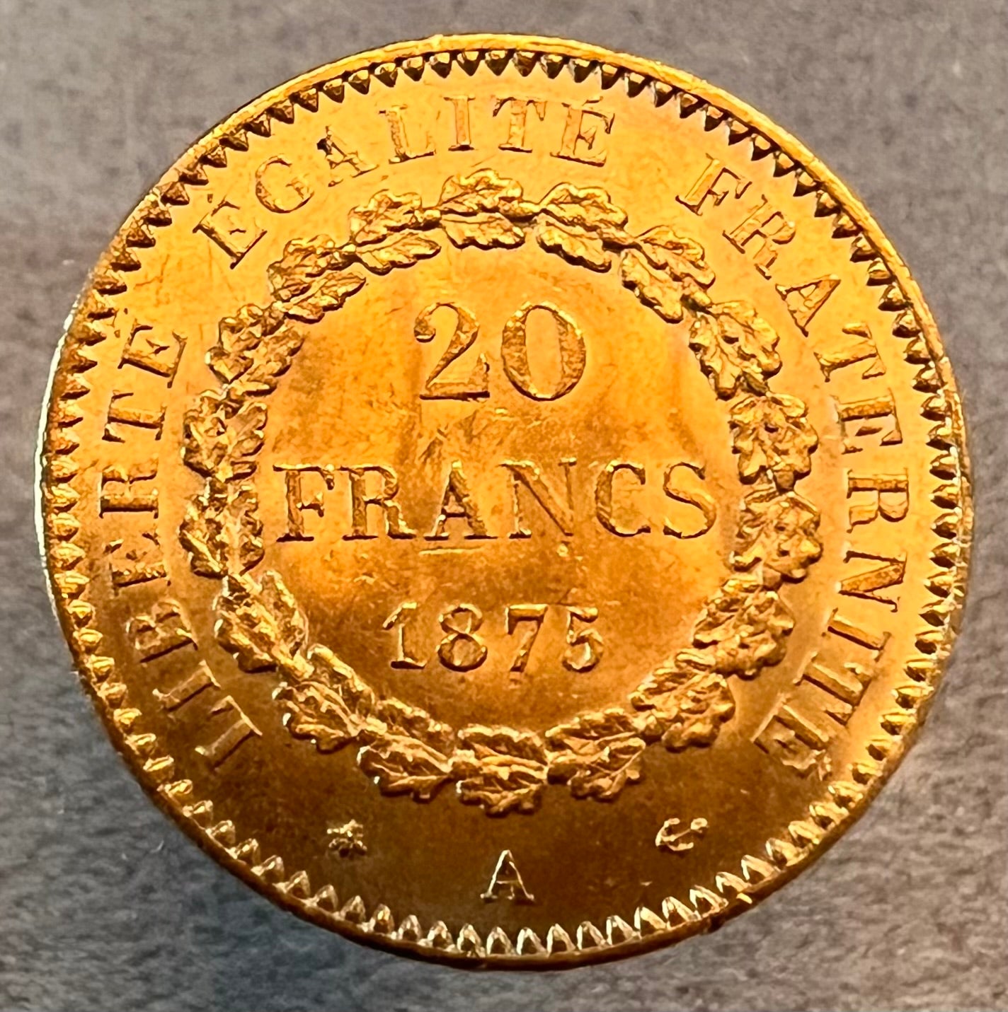 MONEDĂ 20 FRANCI 1875, FRANȚA, AUR - Artiss