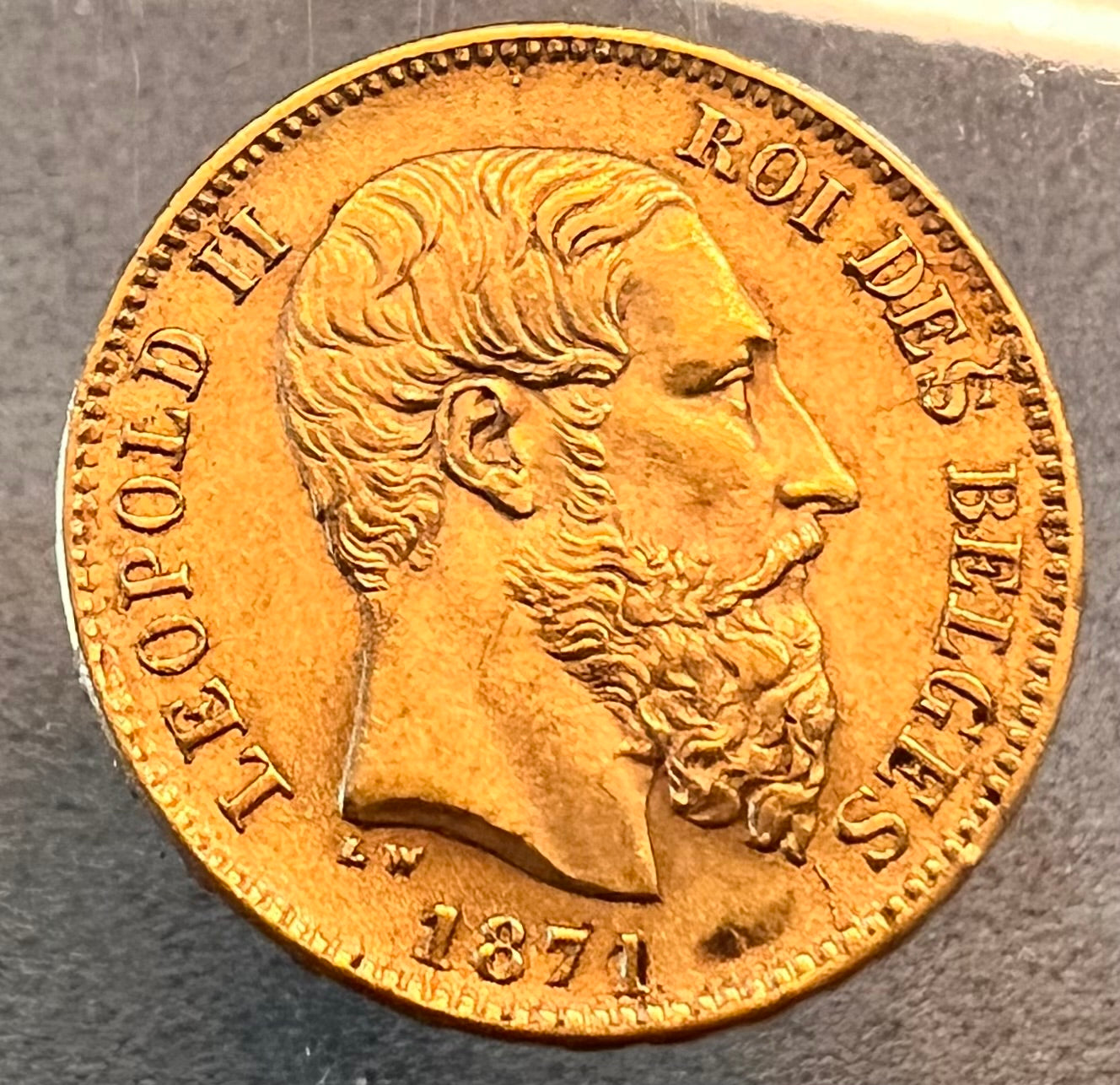 MONEDĂ 20 FRANCI 1871, Leopold II, Belgia, AUR - Artiss